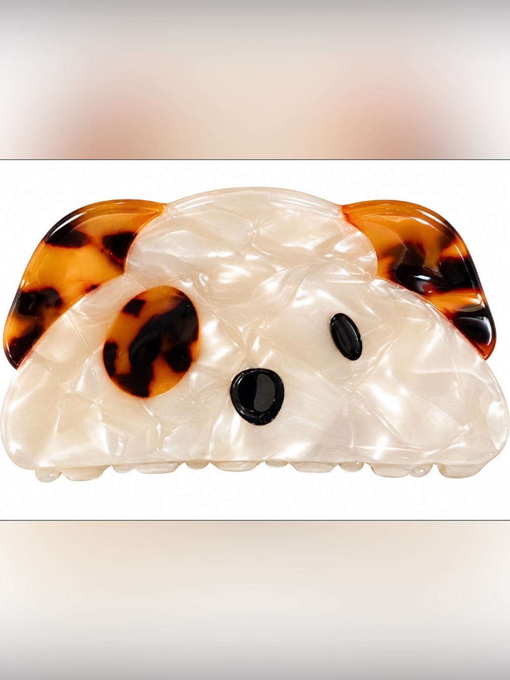 Cute puppy Hair Clip - Pearl White with Tortoiseshell Accents